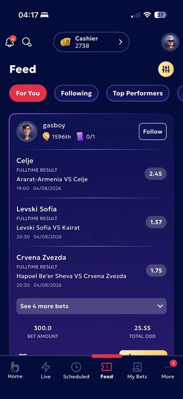 Community feed with shared betting slips